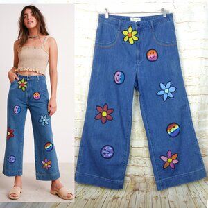 Madewell Emmett Wide Leg Crop Jean Women 32 DIY Floral Face Paint Rainbow Stitch
